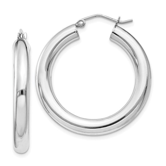 Sterling Silver Rhodium-plated 4mm Round Hoop Earrings