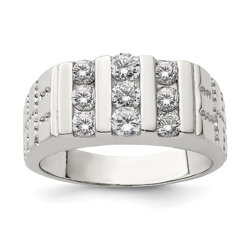 Sterling Silver Rhodium-plated Men's Cubic Zirconia Ring Size 9