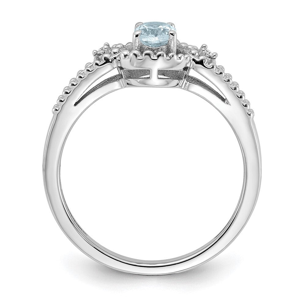 Sterling Silver Rhodium-plated Aquamarine & Diamond Ring