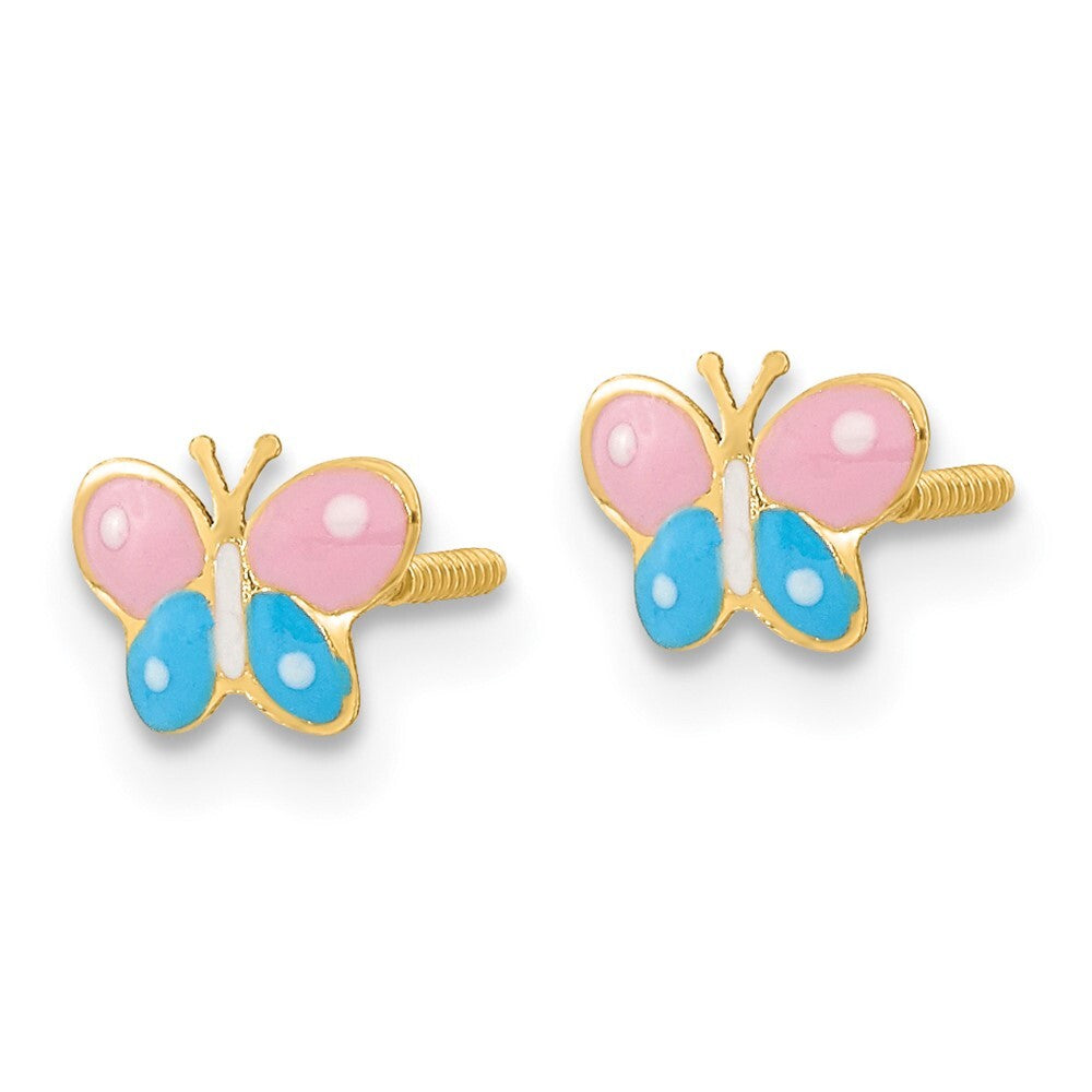 14k Yellow Gold Polished Enameled Butterfly Screwback Stud Earrings