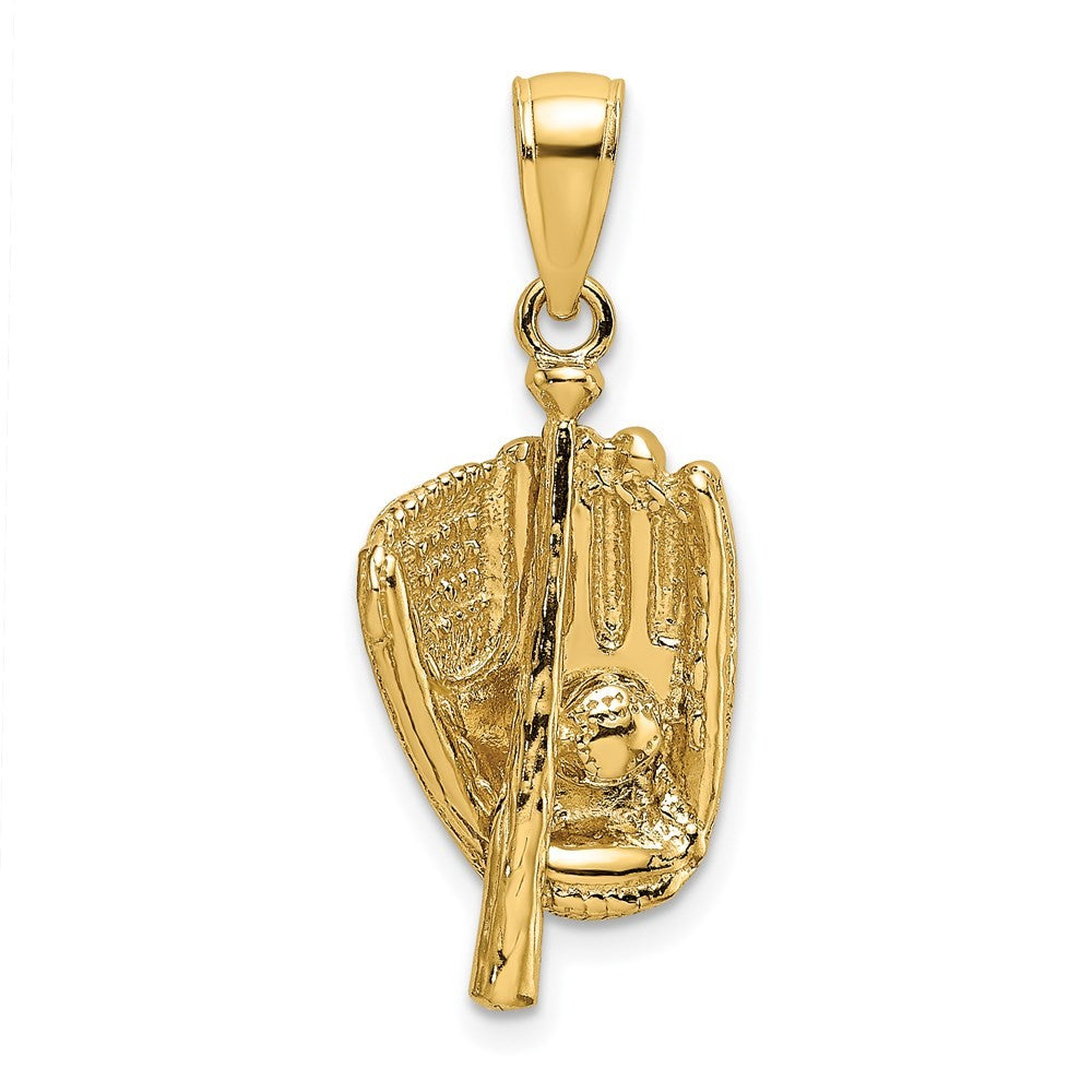 14k Yellow Gold 3-D Polished Baseball Glove, Bat and Ball Charm