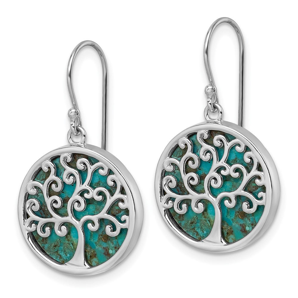 Sterling Silver Polished Compressed Turquoise Tree Of Life Earrings
