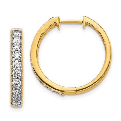 14k Yellow Gold Diamond Milgrain Hinged Hoop Earrings