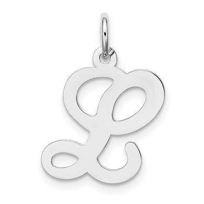 14k White Gold Script Letter L Initial Charm Pendant for Women