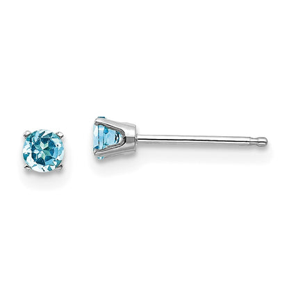 14k White Gold 3mm Blue Topaz Stud Earrings Gift for Women