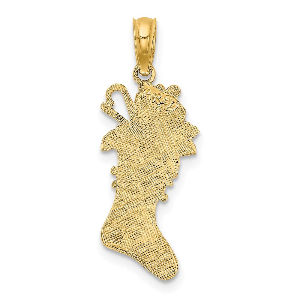 14k Yellow Gold Polished Christmas Stocking Charm Pendant for Women