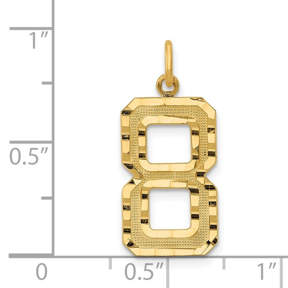 14k Yellow Gold Large Brushed Diamond-cut Number 8 Charm Pendant for Women