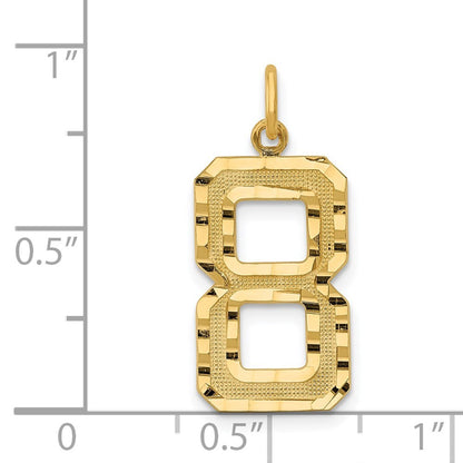 14k Yellow Gold Large Brushed Diamond-cut Number 8 Charm Pendant for Women