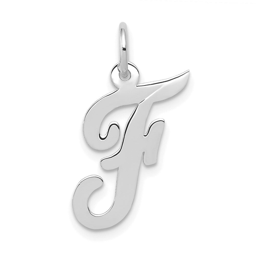 14k White Gold Medium Script Letter F Initial Charm Pendant for Women
