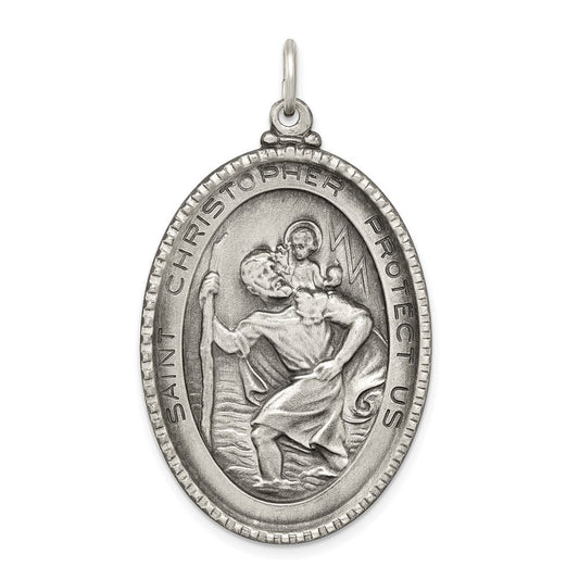 Sterling Silver Antiqued Saint Christopher Medal Pendant