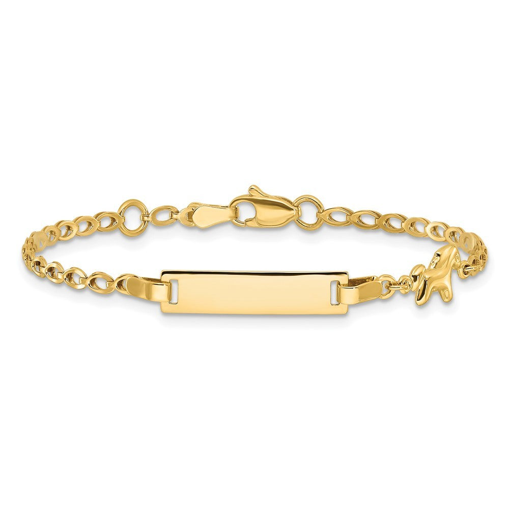 14k Yellow Gold Polished Horse and 17x5mm Plate 6 inch Baby/Child ID Bracelet