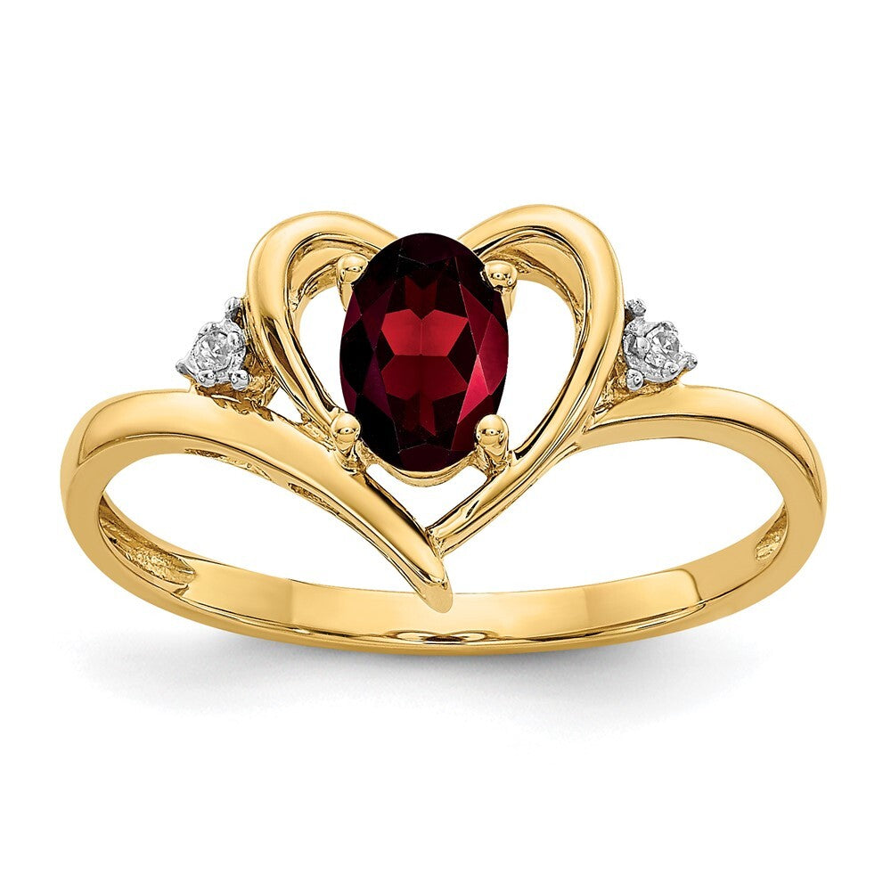 14K Yellow Gold Garnet and Diamond Heart Ring