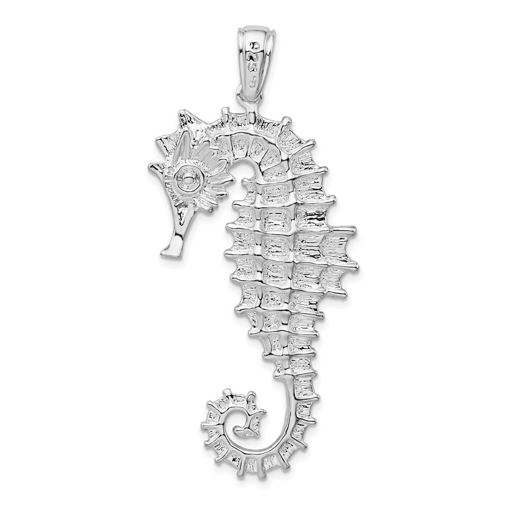 Sterling Silver Rhodium-Plated Polished and Textured 3D Sea Horse Pendant
