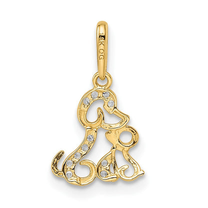 14k Yellow Gold & Rhodium Madi K CZ Dog & Puppy Pendant