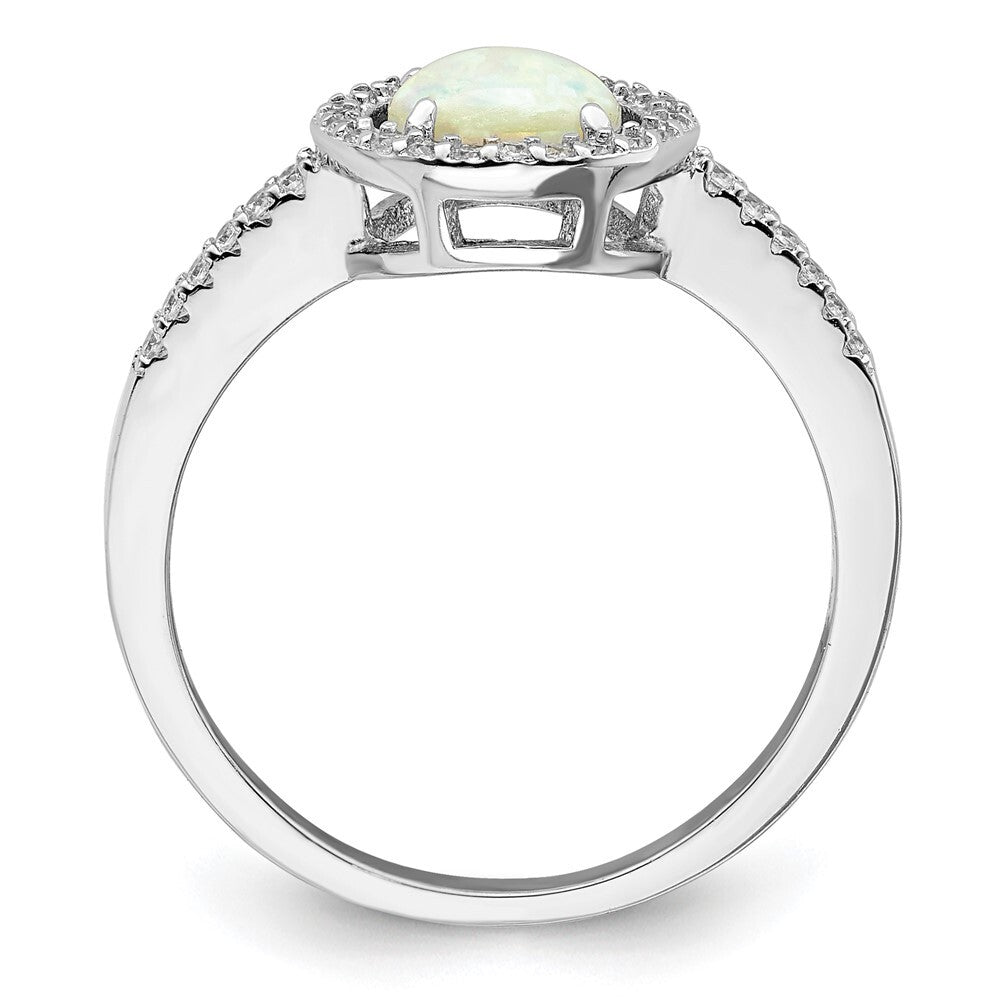 Sterling Silver Rhodium-plated Polished White Created Opal CZ Halo Ring Size 6