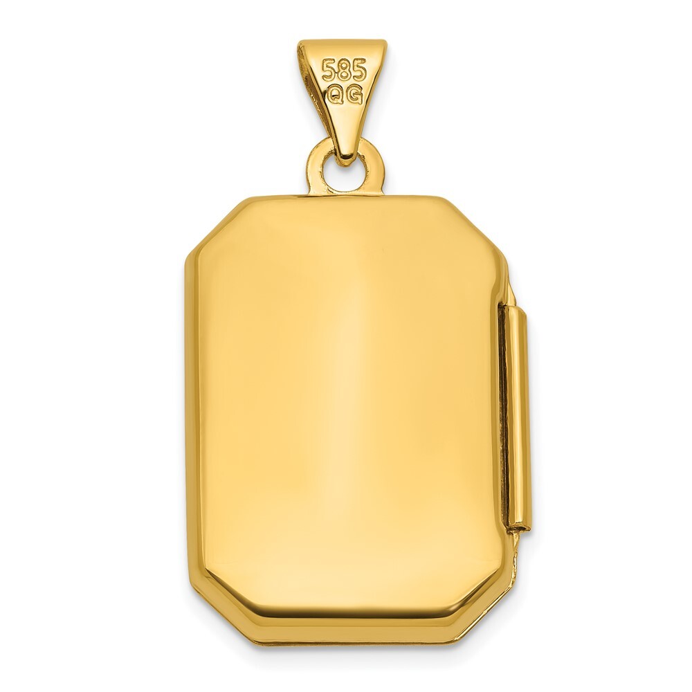 14k Yellow Gold Diamond Polished Floral And Star 20mm Rectangle Locket Pendant