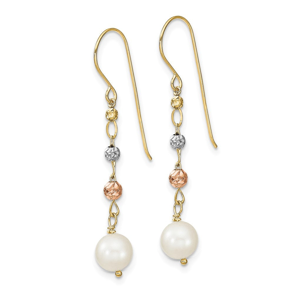 14K Two Tone Diamond-Cut Freshwater Cultured Pearls Dangle Earrings