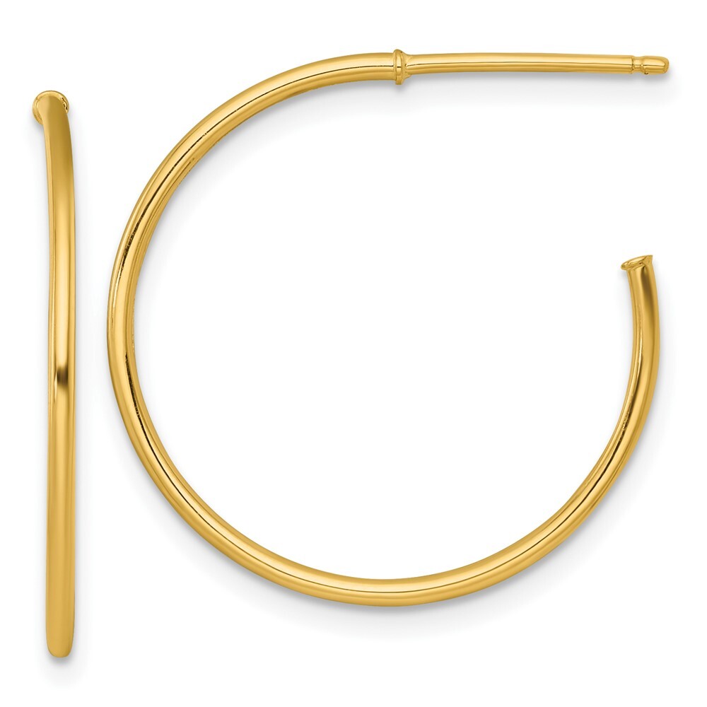 14k Yellow Gold Polished 1.2 x 25mm Solid C-Hoop Earrings Gift for Women