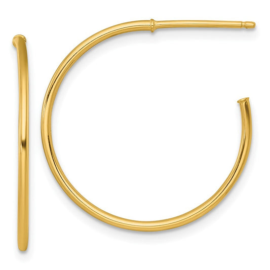14k Yellow Gold Polished 1.2 x 25mm Solid C-Hoop Earrings Gift for Women