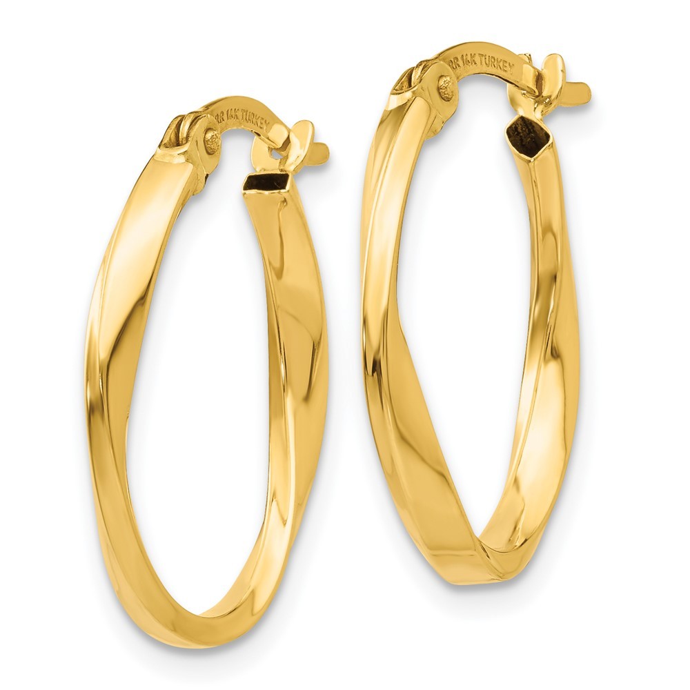 14k Yellow Gold Polished Twisted Oval Hoop Earrings