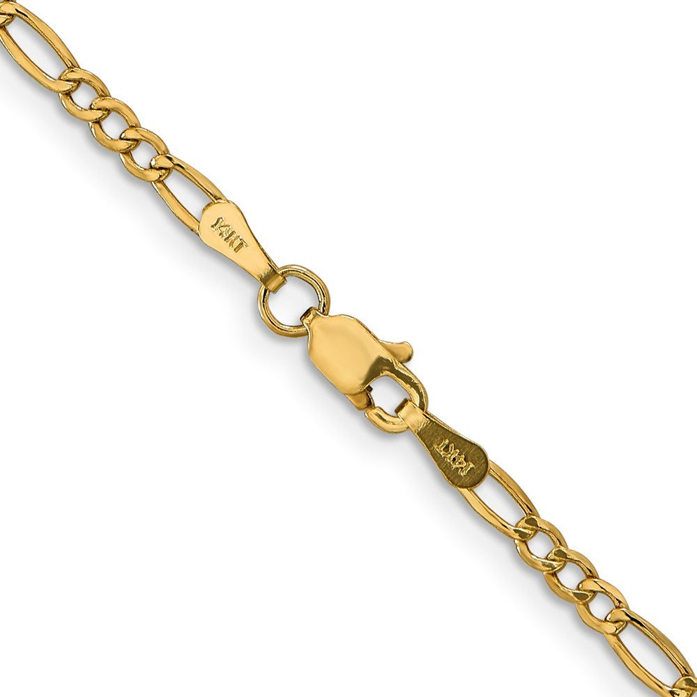 14k Yellow Gold 26" 2.5mm Semi-Solid Figaro Chain Necklace