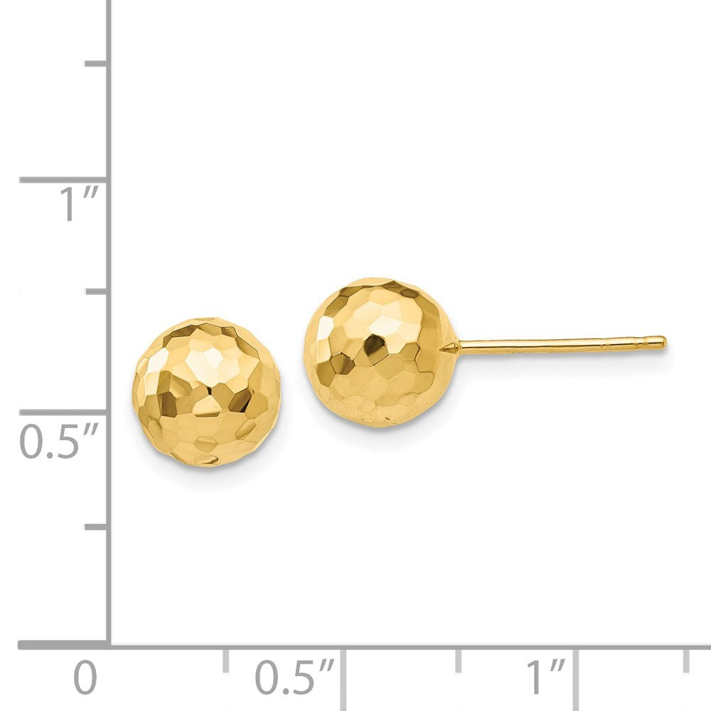 14k Yellow Gold Gold Polished and Diamond Cut 8MM Ball Stud Earrings