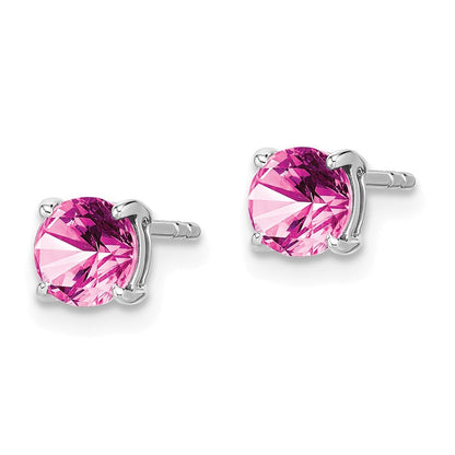 14k White Gold Round Created Pink Sapphire Stud Earrings