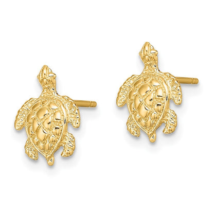 14k Yellow Gold 2-D Textured Sea Turtle Stud Earrings Gift for Women