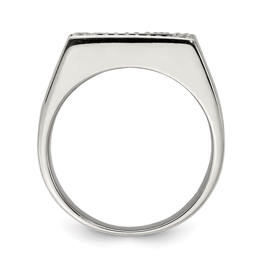Sterling Silver Rhodium-plated Men's Cubic Zirconia & Onyx Ring Size 10