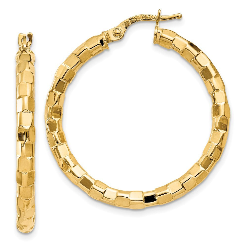 14k Yellow Gold Polished/Textured Hoop Earring