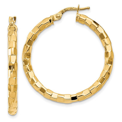 14k Yellow Gold Polished/Textured Hoop Earring