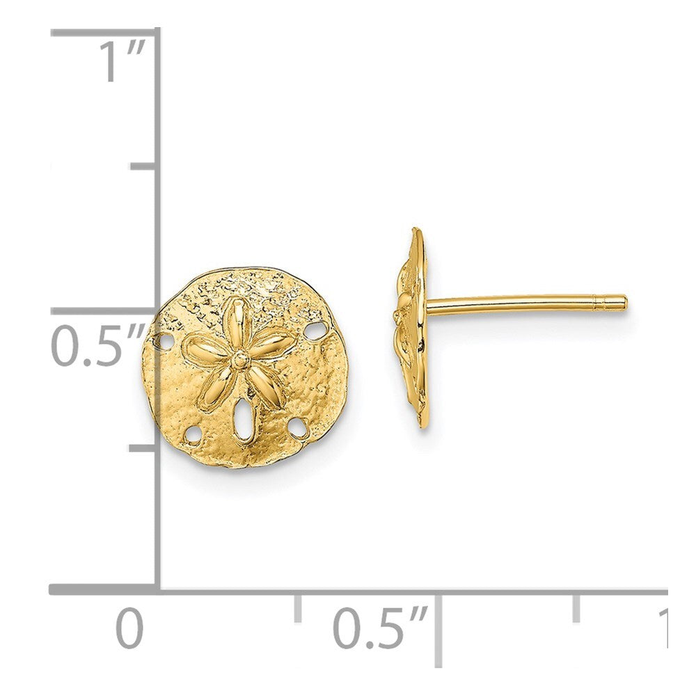 14k Yellow Gold Polished Mini Sand Dollar Stud Earrings Gift for Women