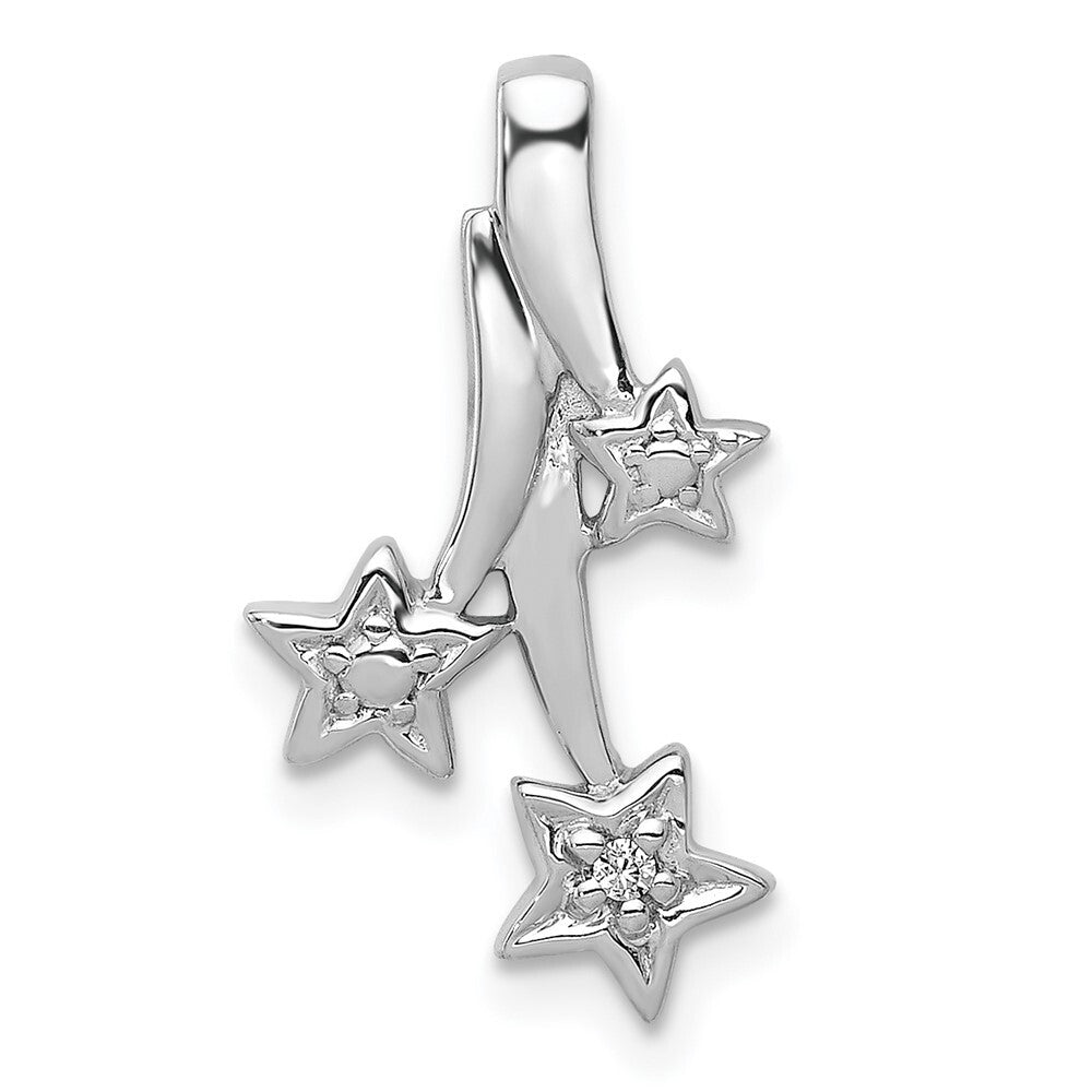 14k White Gold Diamond Shooting Stars Chain Slide Pendant for Women