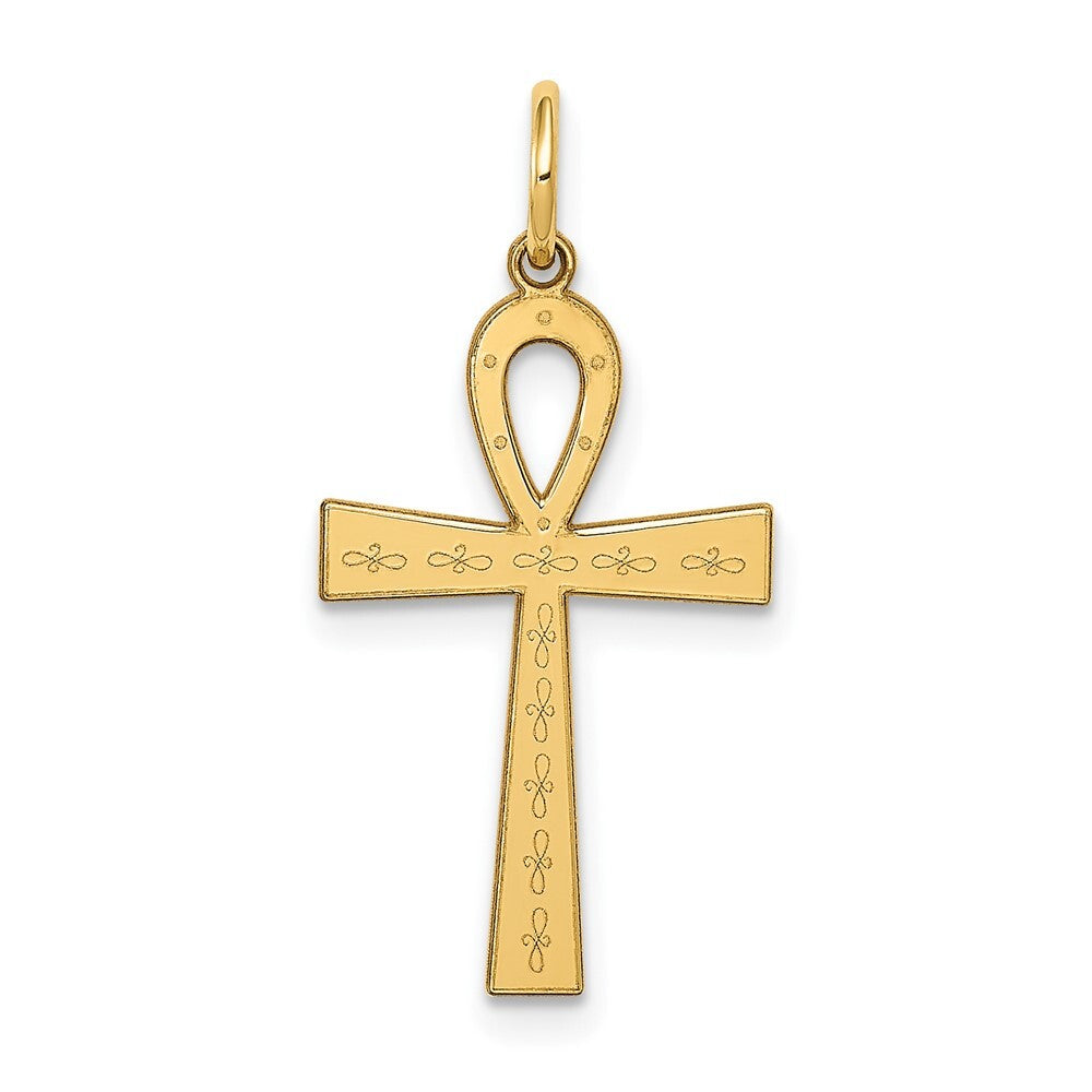 14k Yellow Gold Laser Designed Ankh Cross Charm Pendant for Women