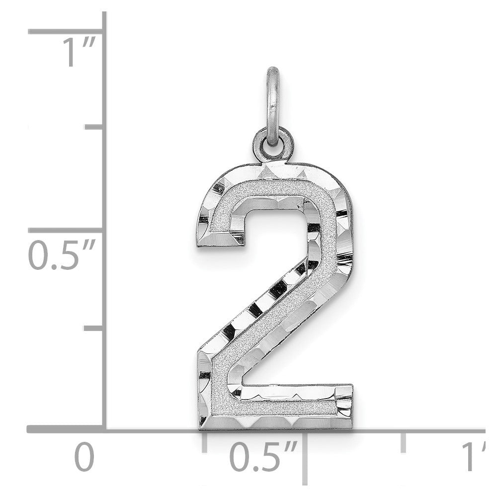 14k White Gold Large Brushed Diamond-cut Number 2 Charm