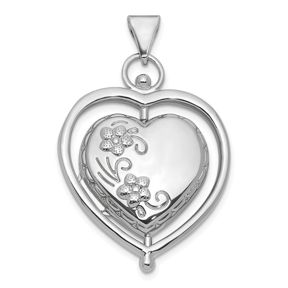 Sterling Silver Tree Of Life Flowers in Spinning Frame Reversible Heart Locket