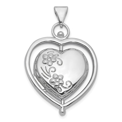 Sterling Silver Tree Of Life Flowers in Spinning Frame Reversible Heart Locket