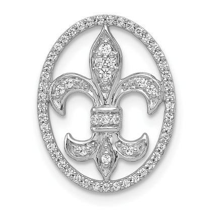 14k White Gold Oval 1/5ct. Diamond Fleur de Lis Chain Slide Pendant for Women