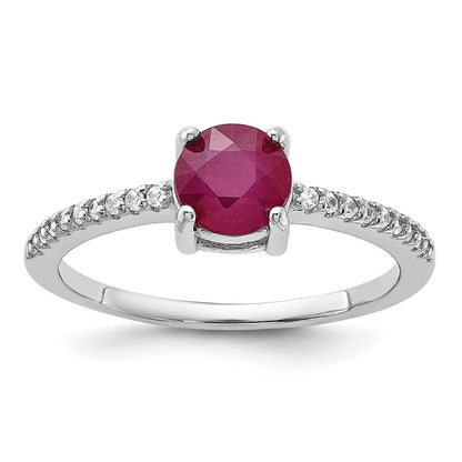 Sterling Silver Rh-plated-plated 1.43R Ruby and .12WT White Topaz Ring Size 7