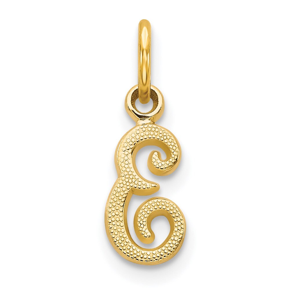 14k Yellow Gold Script Letter E Initial Charm Pendant for Women