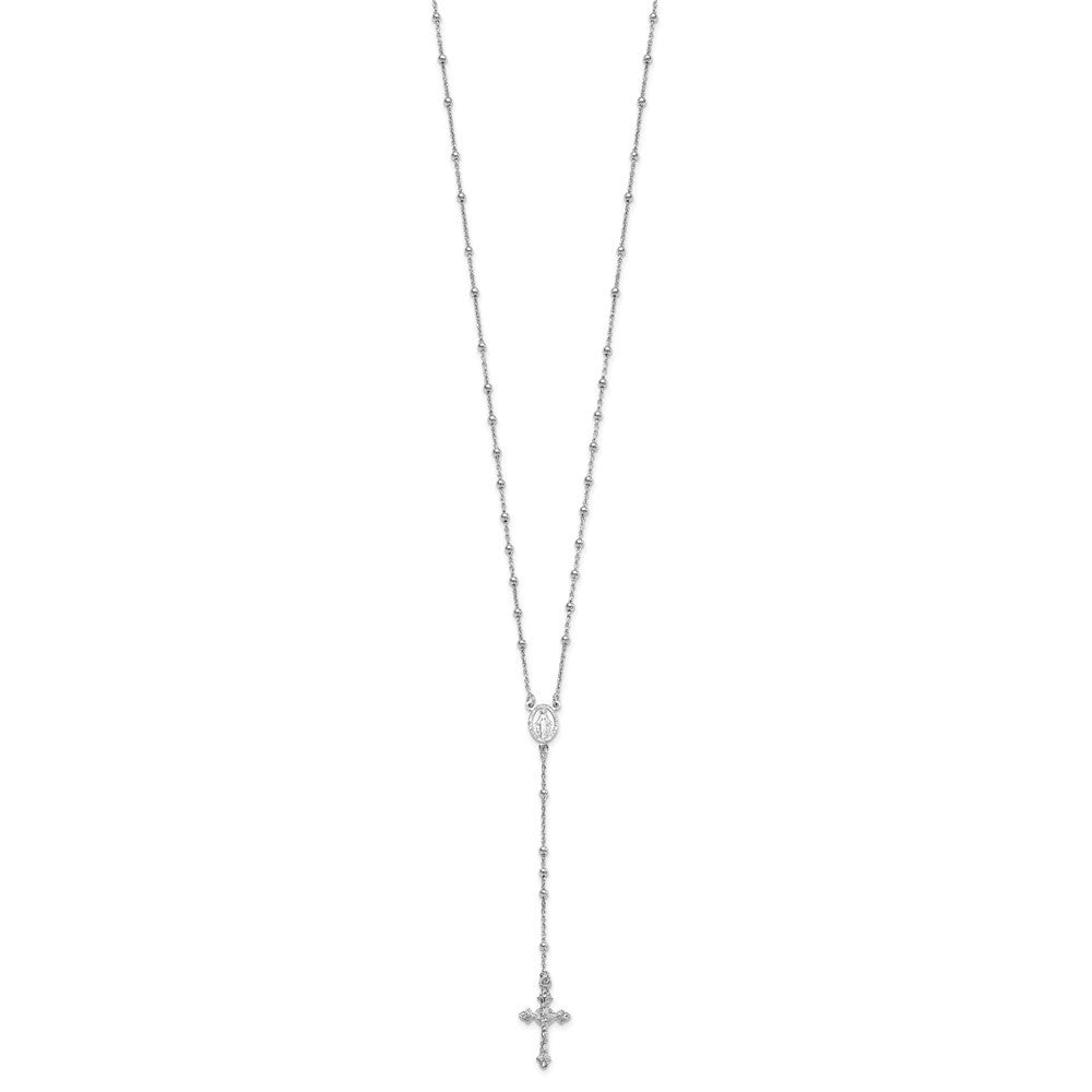 Sterling Silver Rhodium-plated Polished Beaded Rosary 24 inch Necklace