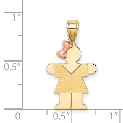 14k Two-tone Gold Small Girl with Bow on Left Engravable Charm Pendant