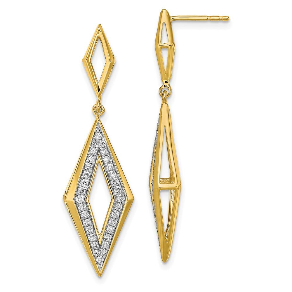14k Yellow Gold Polished Diamond Dangle Earrings