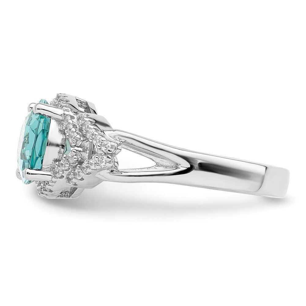 Sterling Silver Rhodium plated Green and White CZ Ring Size 8