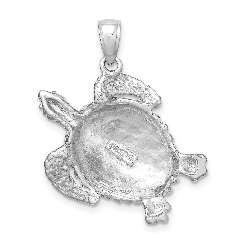 14k White Gold Textured Sea Turtle Charm Pendant for Women