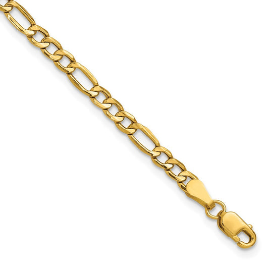 14k Yellow Gold 7 inch 3.5mm Semi-Solid Figaro Bracelet