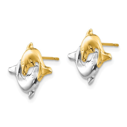 14k Yellow Gold Rhodium Dolphin Stud Earrings Gift for Women