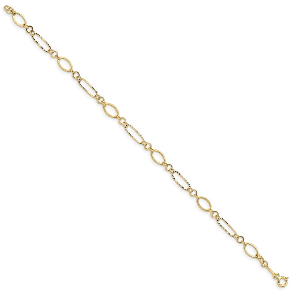 14k Yellow Gold Polished and Textured Oval Link 7.25 inch Bracelet