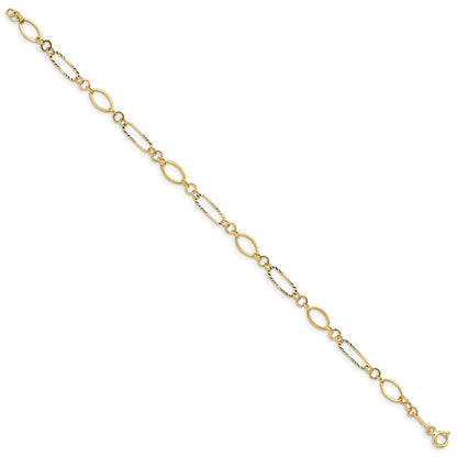 14k Yellow Gold Polished and Textured Oval Link 7.25 inch Bracelet