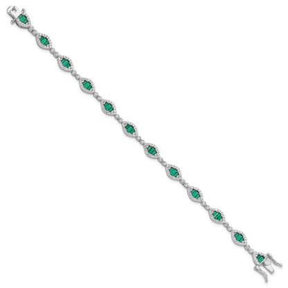 Sterling Silver Rhodium-plated White and Green CZ Link Bracelet